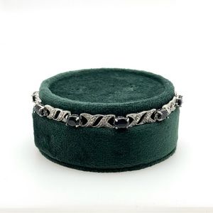 Twisted Link Deep Blue Sapphire Line Bracelet